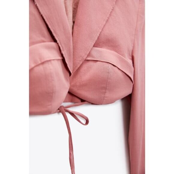 ZARA Cropped Stitch Detail Blazer Sz Medium Pink - Picture 6 of 9
